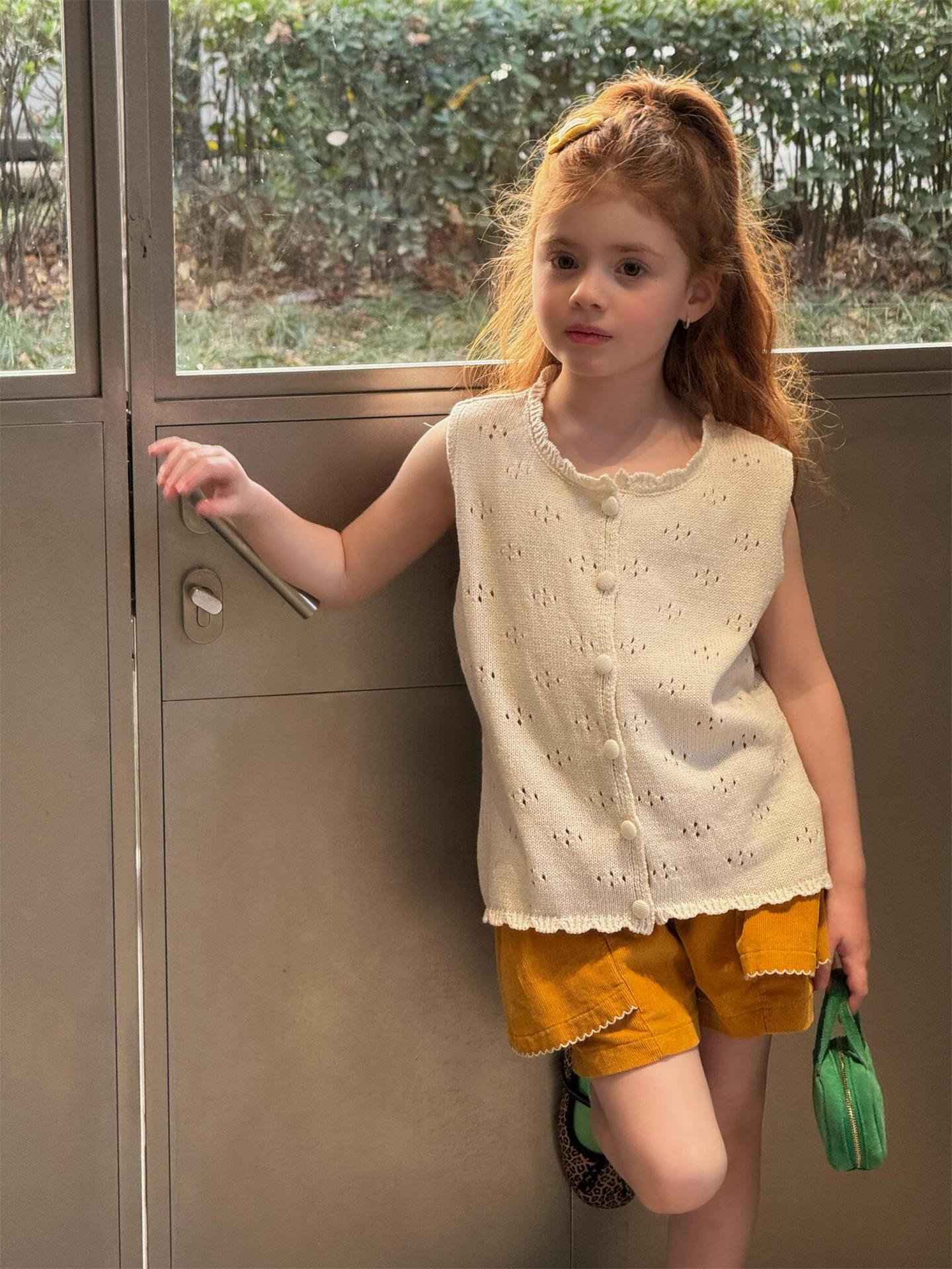 タンクトップ・キャミソール・ノースリーブトップス Solid Color Hollow Knit Vest 透かし編み ニットベスト【mh0012214】