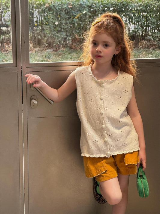 タンクトップ・キャミソール・ノースリーブトップス Solid Color Hollow Knit Vest 透かし編み ニットベスト【mh0012214】