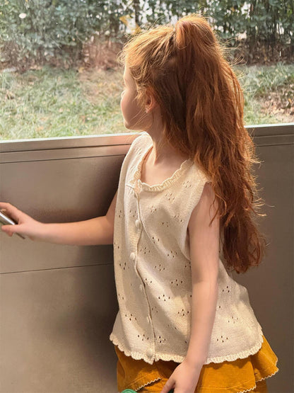 タンクトップ・キャミソール・ノースリーブトップス Solid Color Hollow Knit Vest 透かし編み ニットベスト【mh0012214】