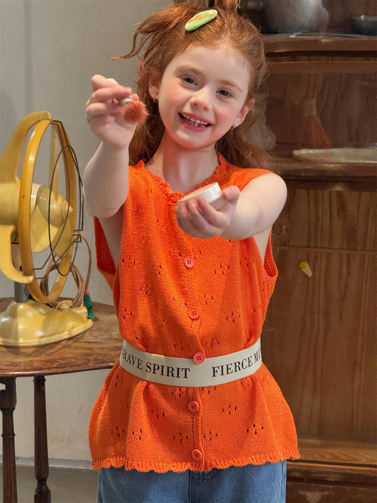 タンクトップ・キャミソール・ノースリーブトップス Solid Color Hollow Knit Vest 透かし編み ニットベスト【mh0012214】