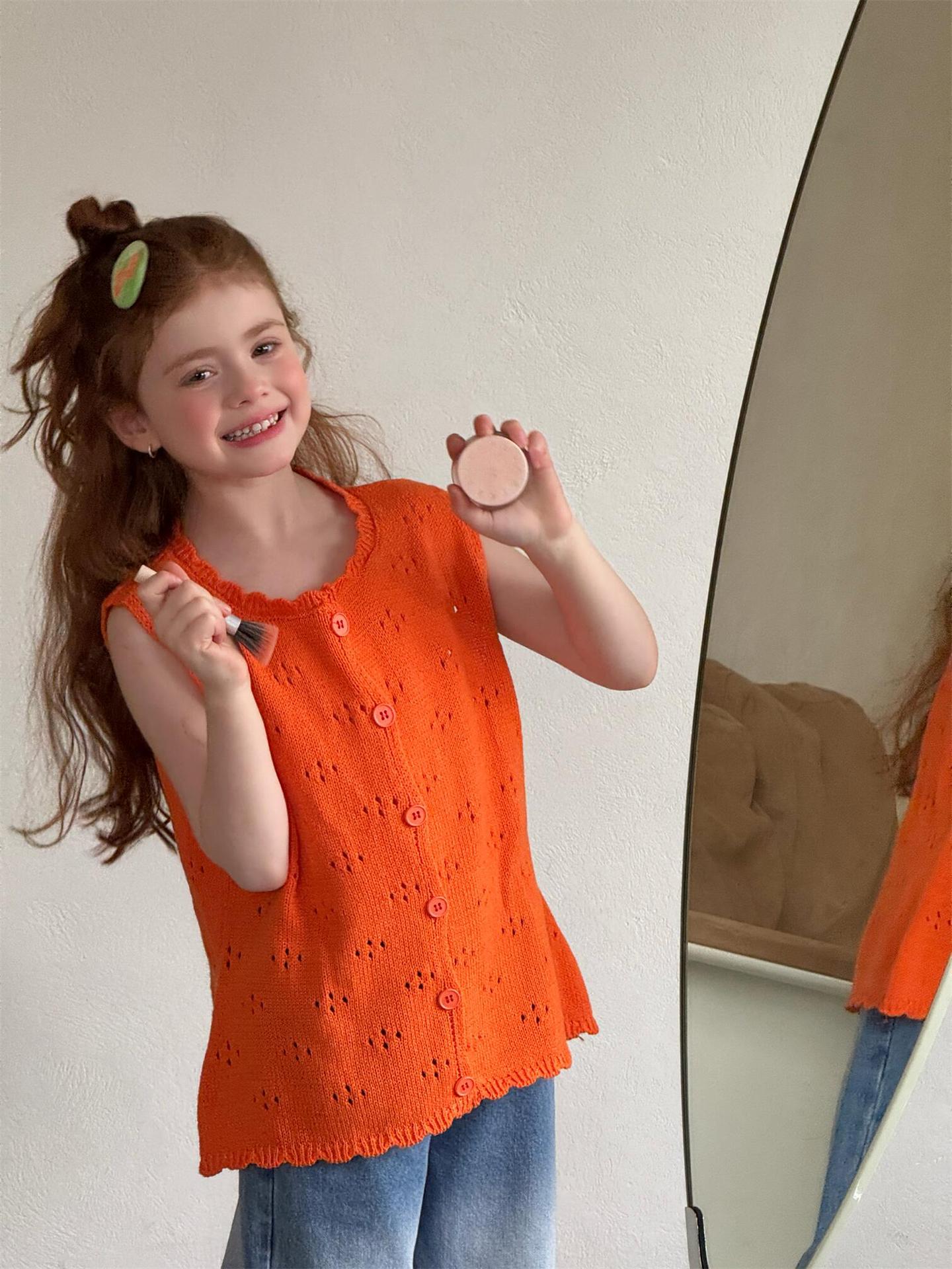 タンクトップ・キャミソール・ノースリーブトップス Solid Color Hollow Knit Vest 透かし編み ニットベスト【mh0012214】