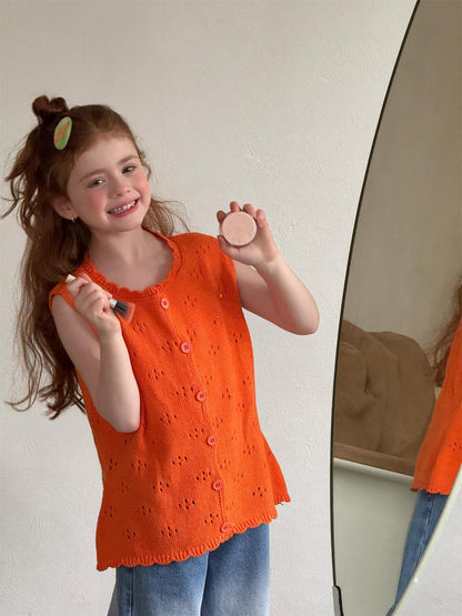 タンクトップ・キャミソール・ノースリーブトップス Solid Color Hollow Knit Vest 透かし編み ニットベスト【mh0012214】