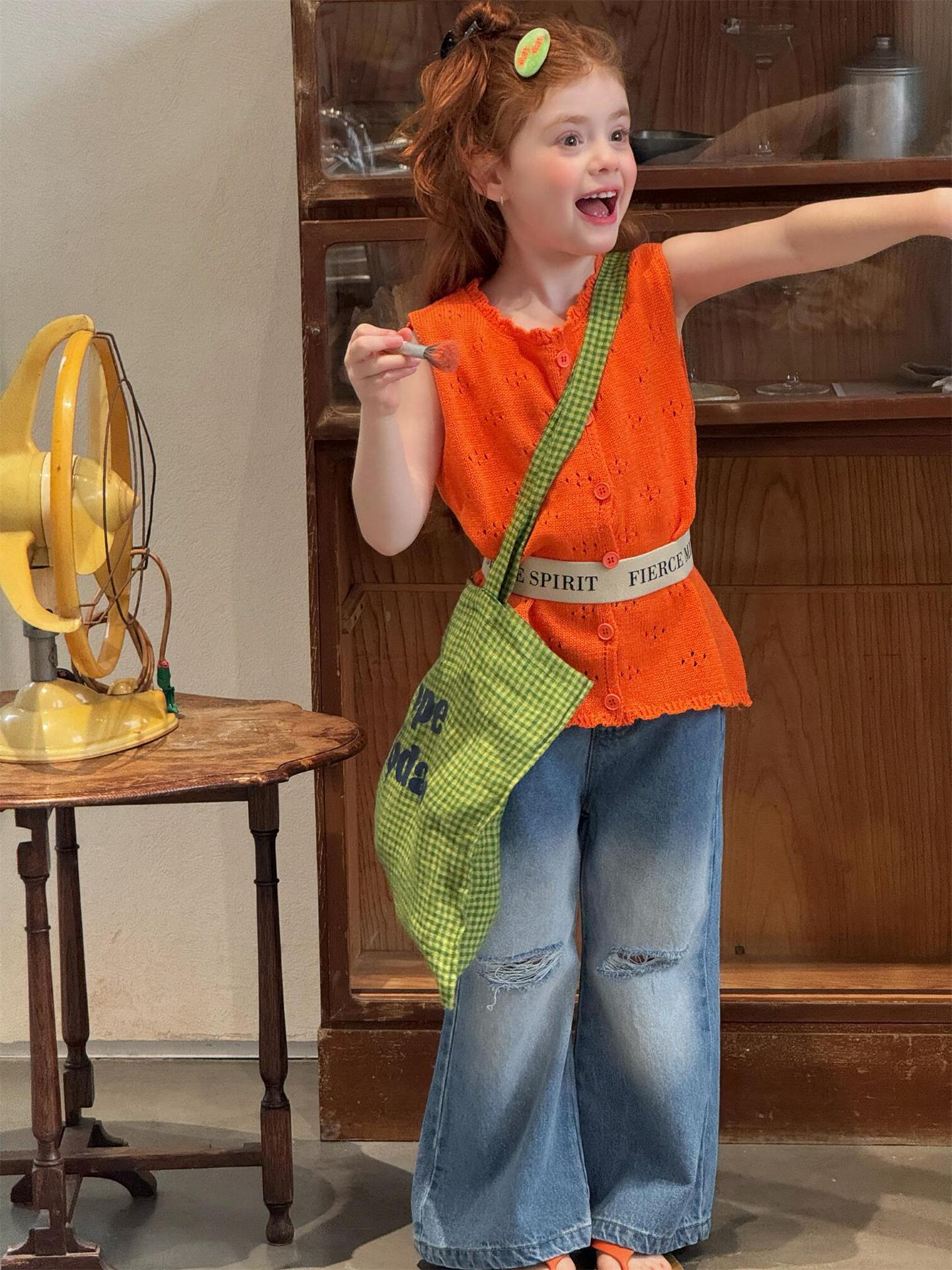 タンクトップ・キャミソール・ノースリーブトップス Solid Color Hollow Knit Vest 透かし編み ニットベスト【mh0012214】