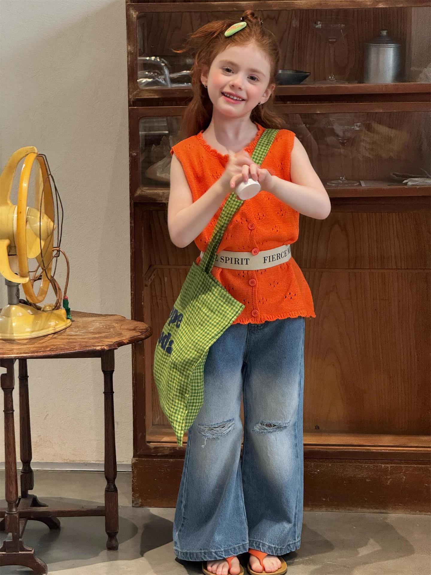 タンクトップ・キャミソール・ノースリーブトップス Solid Color Hollow Knit Vest 透かし編み ニットベスト【mh0012214】