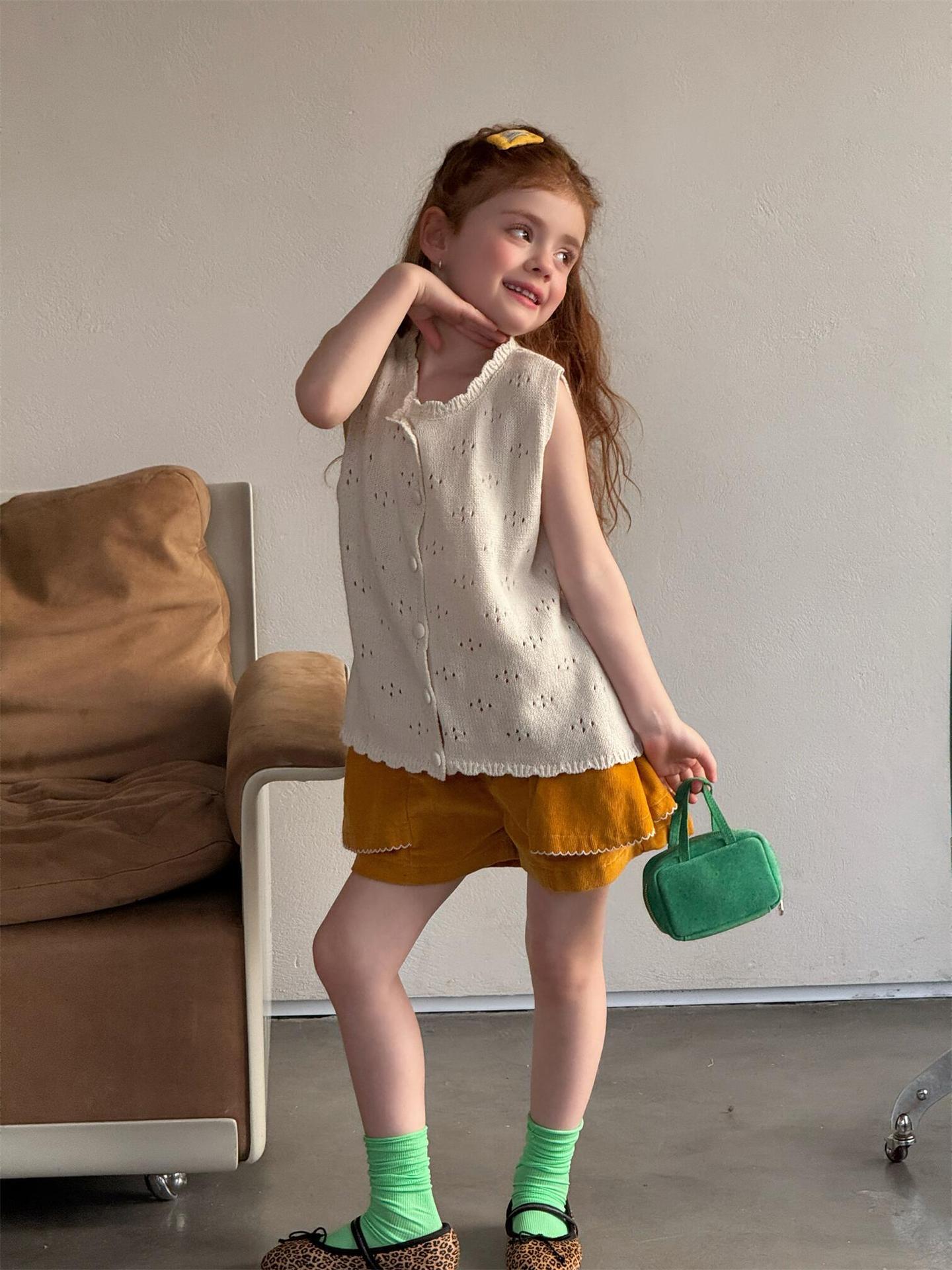 タンクトップ・キャミソール・ノースリーブトップス Solid Color Hollow Knit Vest 透かし編み ニットベスト【mh0012214】