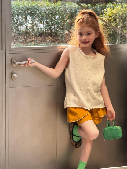 タンクトップ・キャミソール・ノースリーブトップス Solid Color Hollow Knit Vest 透かし編み ニットベスト【mh0012214】