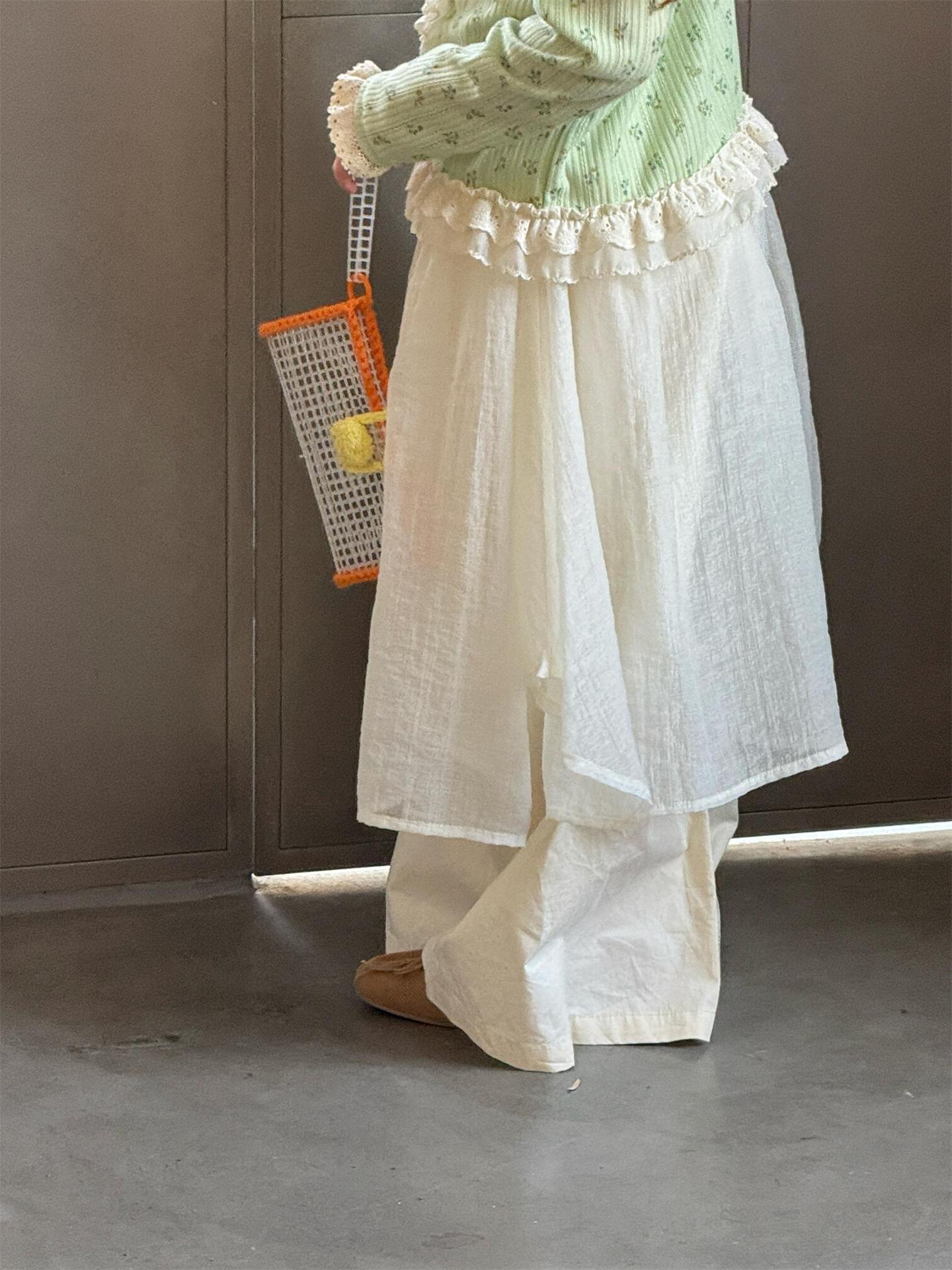 ロングパンツ・スウェットパンツ Solid Cotton Gauze Tulle Pants チュール付き コットン ガーゼパンツ【mh0012209】
