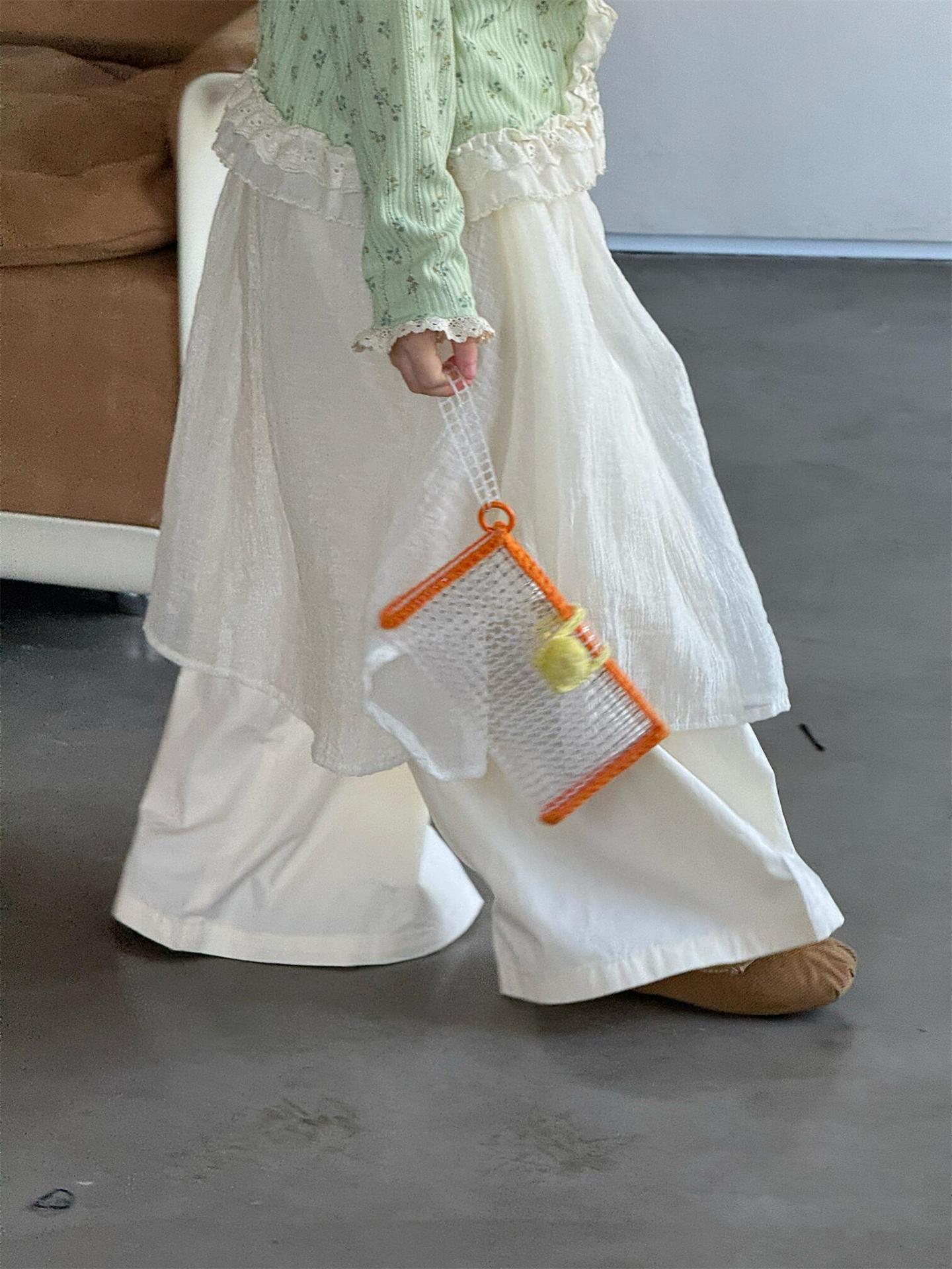 ロングパンツ・スウェットパンツ Solid Cotton Gauze Tulle Pants チュール付き コットン ガーゼパンツ【mh0012209】
