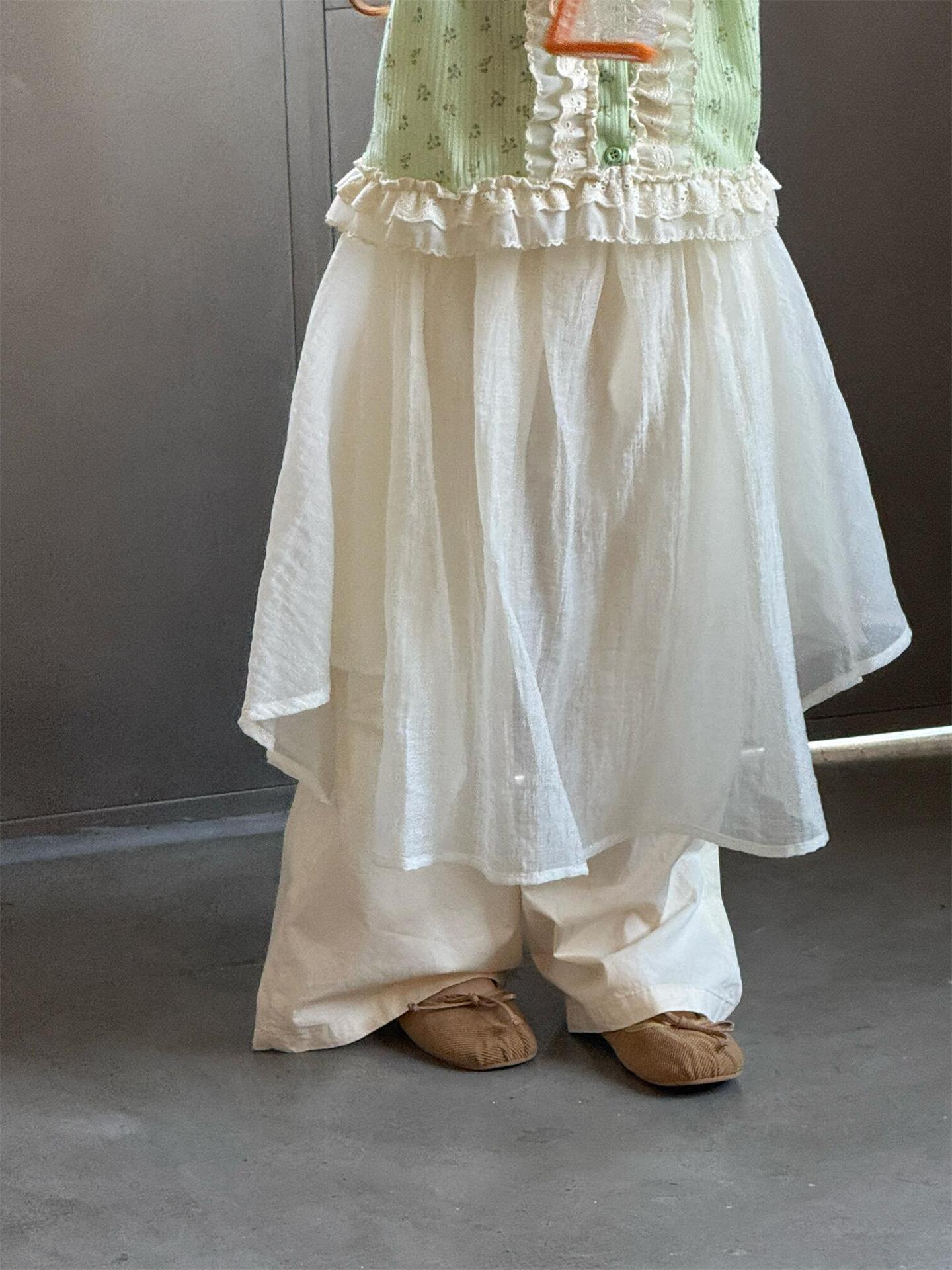 ロングパンツ・スウェットパンツ Solid Cotton Gauze Tulle Pants チュール付き コットン ガーゼパンツ【mh0012209】