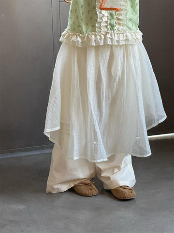 ロングパンツ・スウェットパンツ Solid Cotton Gauze Tulle Pants チュール付き コットン ガーゼパンツ【mh0012209】