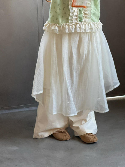 ロングパンツ・スウェットパンツ Solid Cotton Gauze Tulle Pants チュール付き コットン ガーゼパンツ【mh0012209】