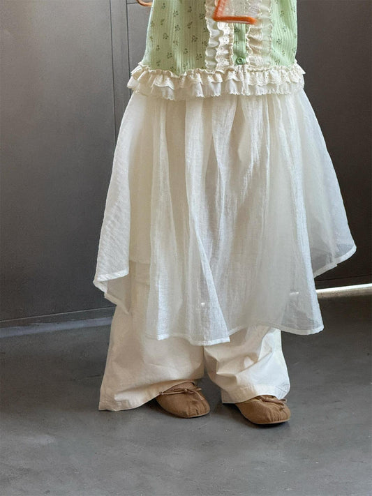 ロングパンツ・スウェットパンツ Solid Cotton Gauze Tulle Pants チュール付き コットン ガーゼパンツ【mh0012209】