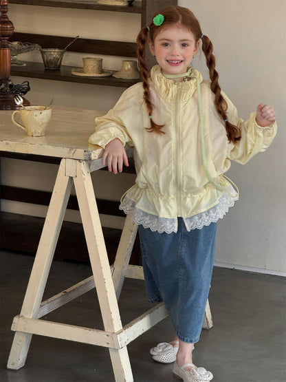 ショートコート・ジャケット・ジャンパー Sweet Lace Yellow Sunscreen Jacket レース UVカット シアージャケット【mh0012215】