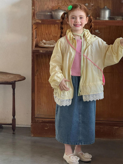 ショートコート・ジャケット・ジャンパー Sweet Lace Yellow Sunscreen Jacket レース UVカット シアージャケット【mh0012215】