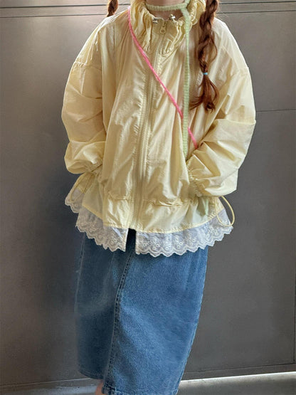 ショートコート・ジャケット・ジャンパー Sweet Lace Yellow Sunscreen Jacket レース UVカット シアージャケット【mh0012215】