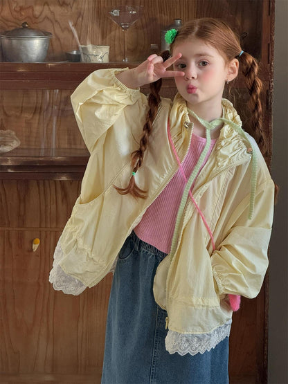 ショートコート・ジャケット・ジャンパー Sweet Lace Yellow Sunscreen Jacket レース UVカット シアージャケット【mh0012215】