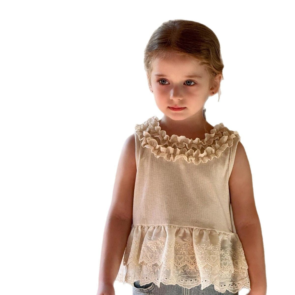 タンクトップ・キャミソール・ノースリーブトップス 裾チュールレースノースリーブTシャツ【mh0010255】