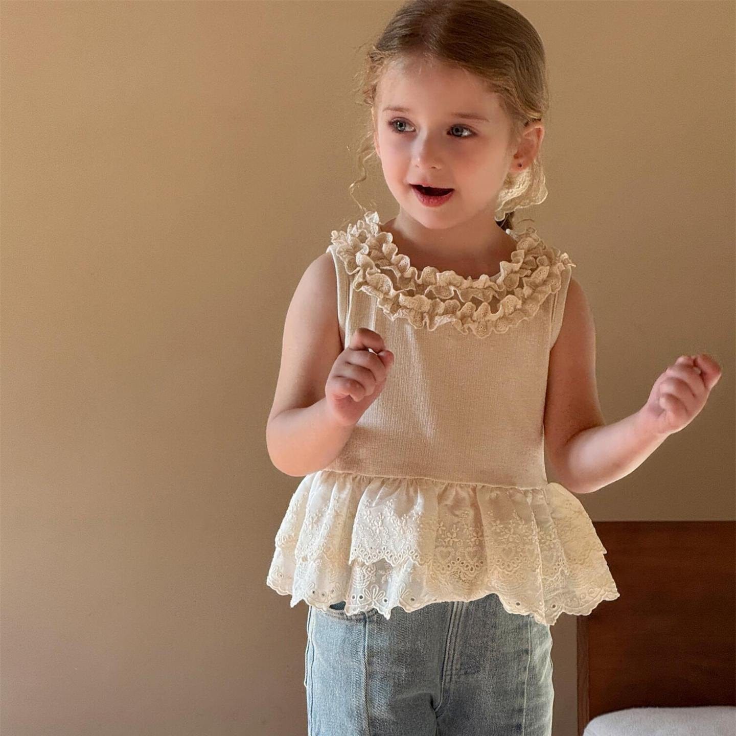 タンクトップ・キャミソール・ノースリーブトップス 裾チュールレースノースリーブTシャツ【mh0010255】