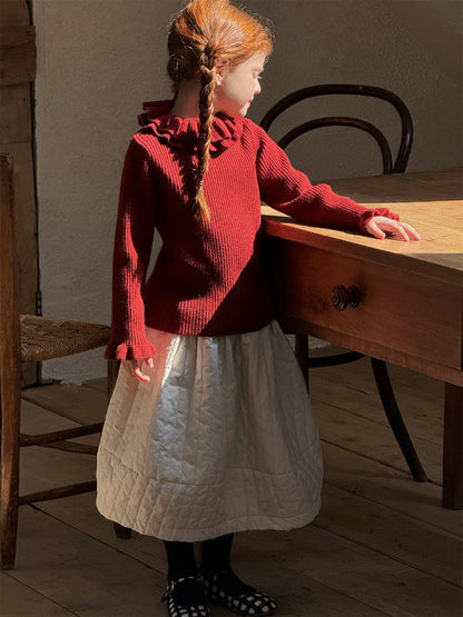 ニット・セーター 長袖カットソー ダブルラッフルカラー ニットTシャツセーター【mh0011756】