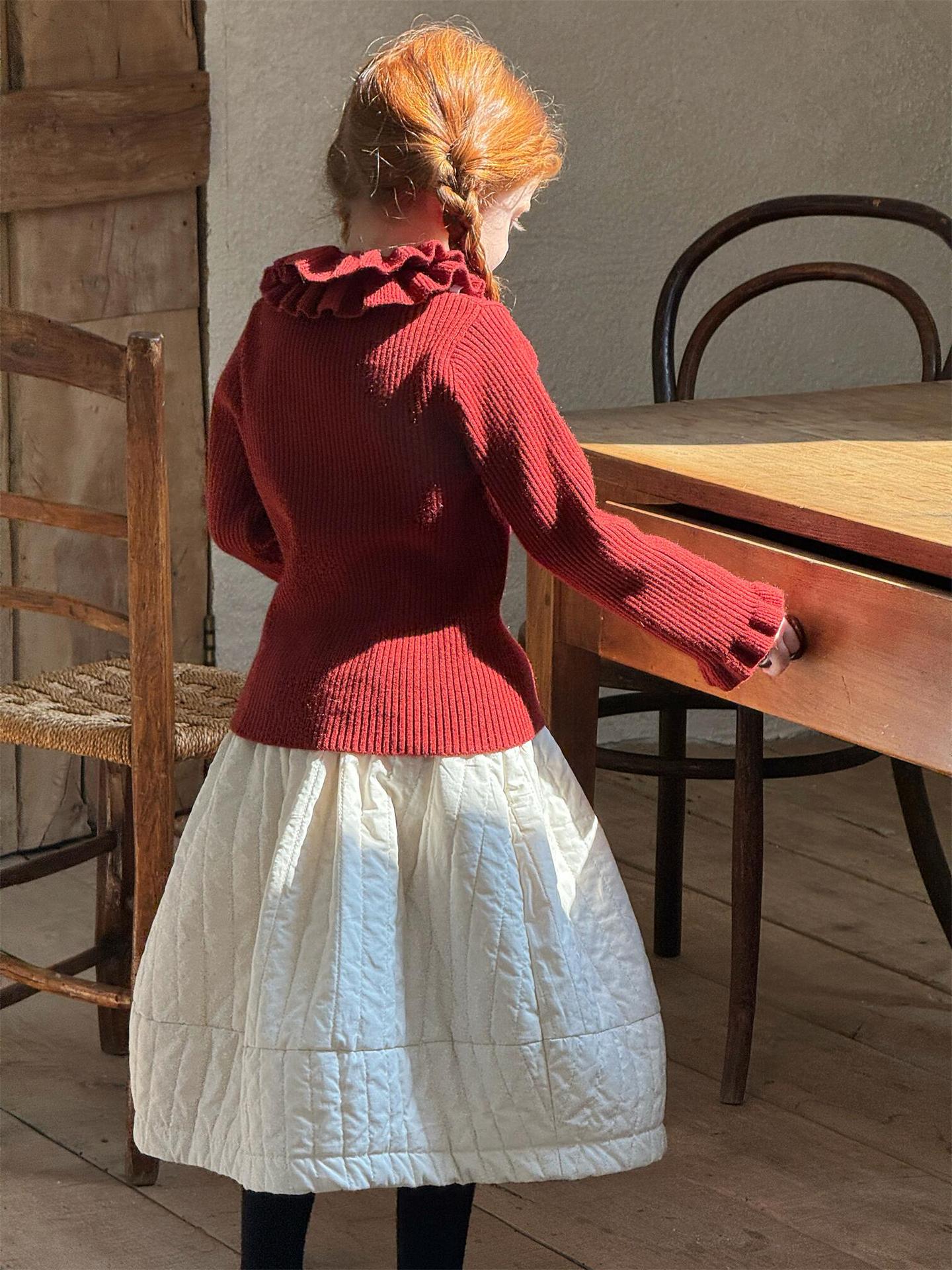 ニット・セーター 長袖カットソー ダブルラッフルカラー ニットTシャツセーター【mh0011756】