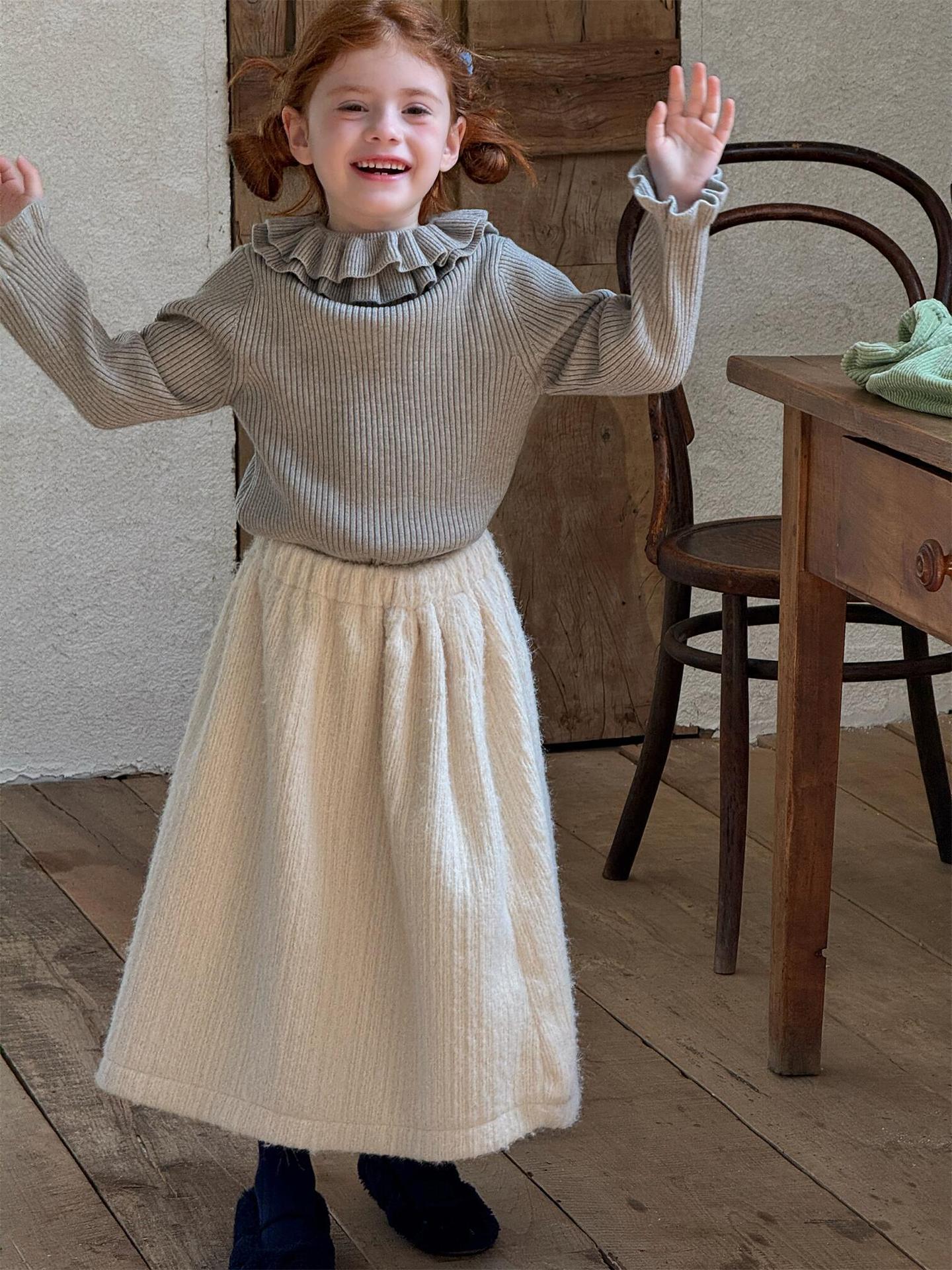 ニット・セーター 長袖カットソー ダブルラッフルカラー ニットTシャツセーター【mh0011756】