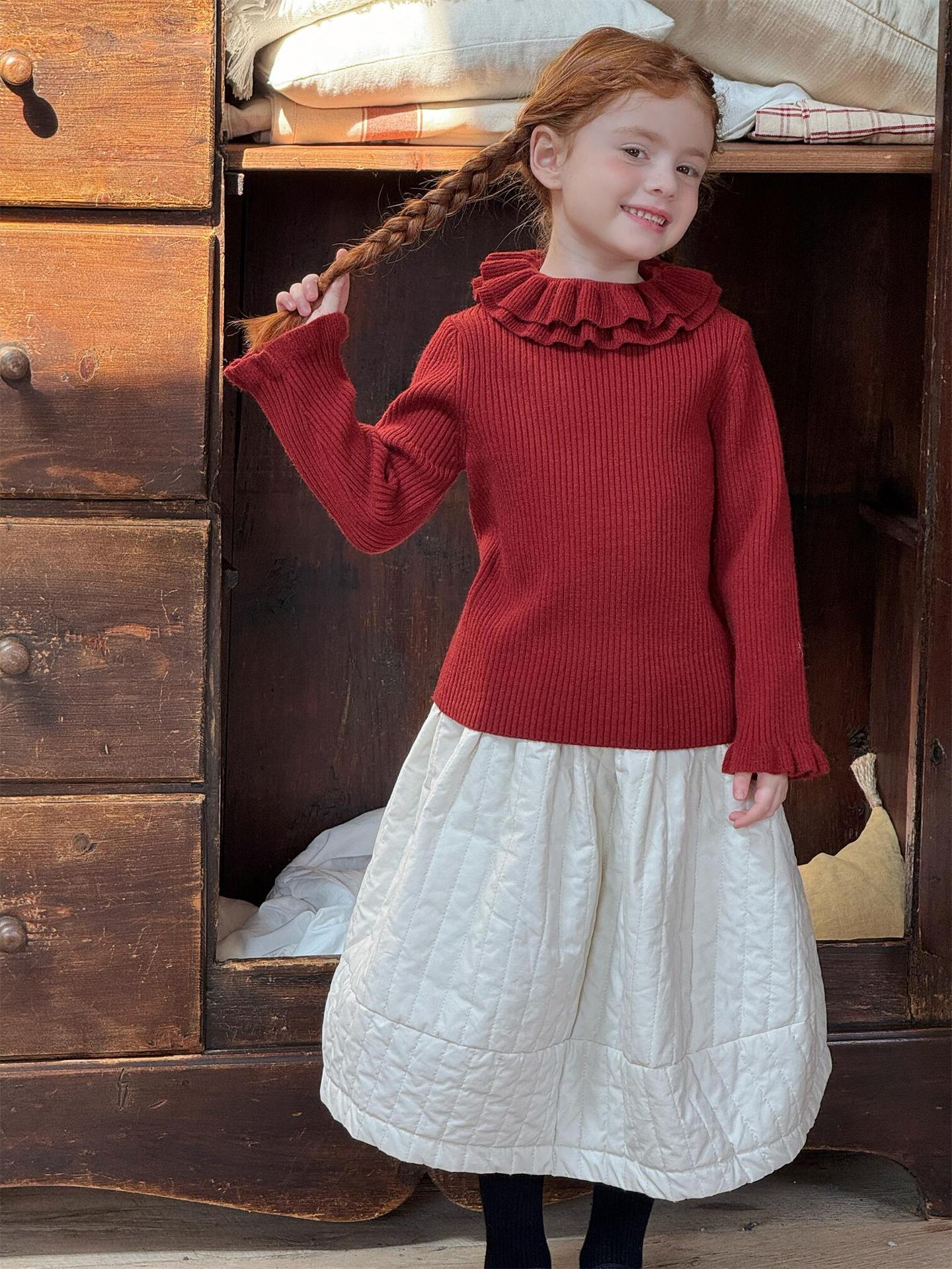 ニット・セーター 長袖カットソー ダブルラッフルカラー ニットTシャツセーター【mh0011756】