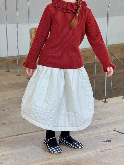 ニット・セーター 長袖カットソー ダブルラッフルカラー ニットTシャツセーター【mh0011756】