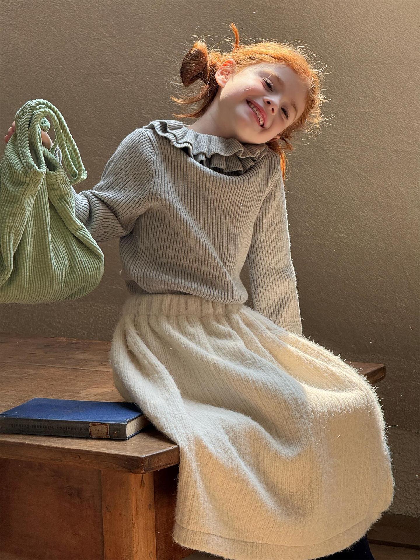 ニット・セーター 長袖カットソー ダブルラッフルカラー ニットTシャツセーター【mh0011756】