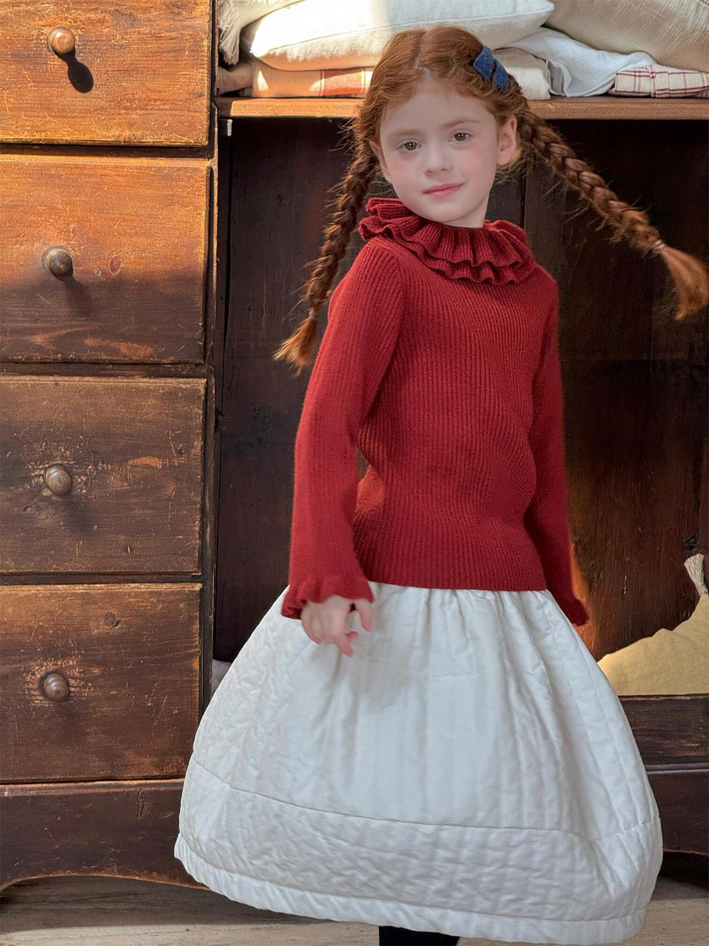 ニット・セーター 長袖カットソー ダブルラッフルカラー ニットTシャツセーター【mh0011756】