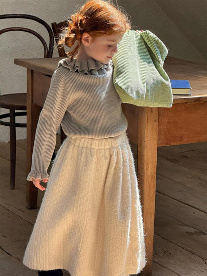 ニット・セーター 長袖カットソー ダブルラッフルカラー ニットTシャツセーター【mh0011756】