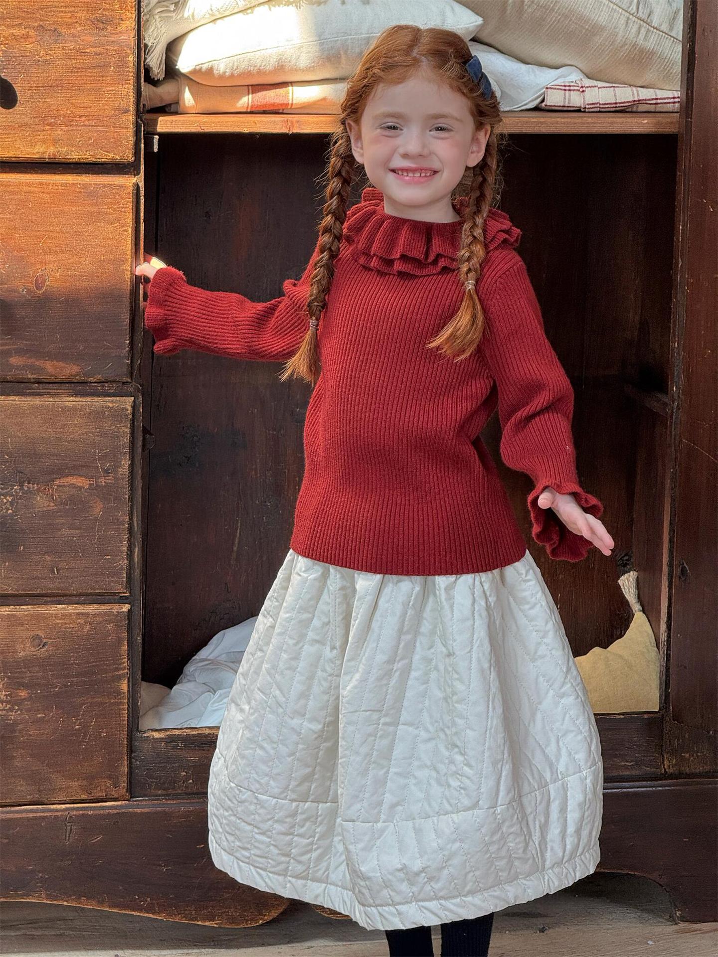 ニット・セーター 長袖カットソー ダブルラッフルカラー ニットTシャツセーター【mh0011756】