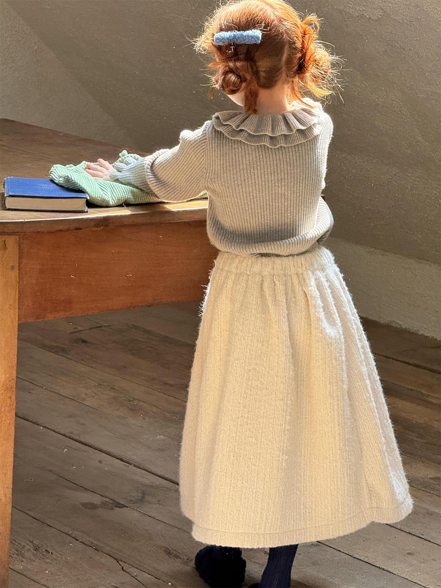 ニット・セーター 長袖カットソー ダブルラッフルカラー ニットTシャツセーター【mh0011756】