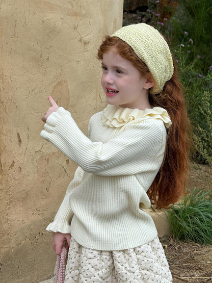 ニット・セーター 長袖カットソー ダブルラッフルカラー ニットTシャツセーター【mh0011756】