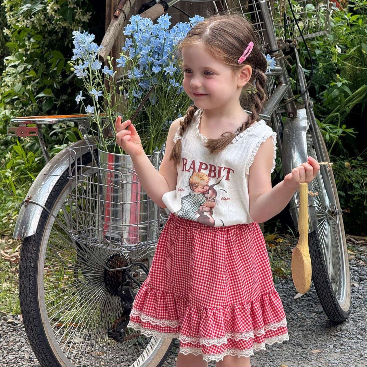 タンクトップ・キャミソール・ノースリーブトップス White / 90cm レースフリルプリントタンクトップ【mh0009868】