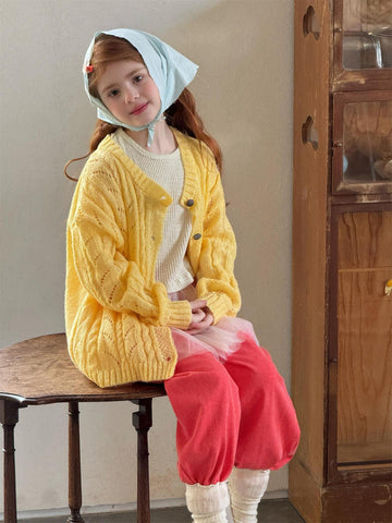 カーディガン・パーカー Yellow / 90cm Hollow Knit Gentle Cardigan 透かし編み カーディガン【mh0012227】