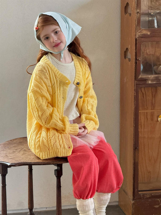 カーディガン・パーカー Yellow / 90cm Hollow Knit Gentle Cardigan 透かし編み カーディガン【mh0012227】
