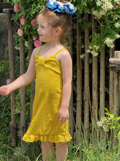 ノースリーブワンピース Yellow / 90cm 裾フリルリボンキャミソールワンピース【mh0009875】