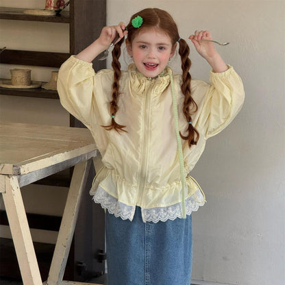 ショートコート・ジャケット・ジャンパー Yellow / 90cm Sweet Lace Yellow Sunscreen Jacket レース UVカット シアージャケット【mh0012215】