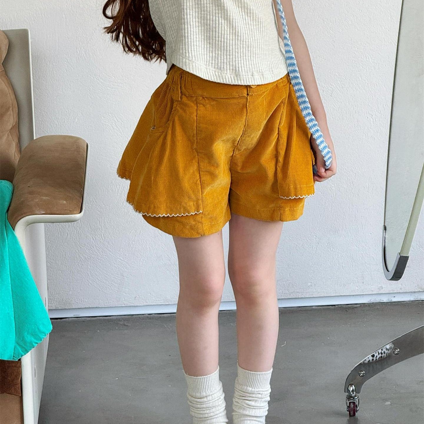 ハーフパンツ・ショートパンツ Yellow / 90cm Yellow Corduroy Cute Shorts イエロー コーデュロイ ショートパンツ【mh0012213】
