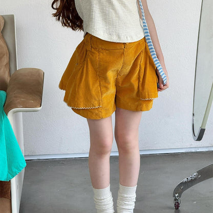 ハーフパンツ・ショートパンツ Yellow / 90cm Yellow Corduroy Cute Shorts イエロー コーデュロイ ショートパンツ【mh0012213】