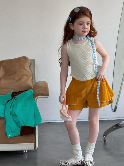 ハーフパンツ・ショートパンツ Yellow Corduroy Cute Shorts イエロー コーデュロイ ショートパンツ【mh0012213】