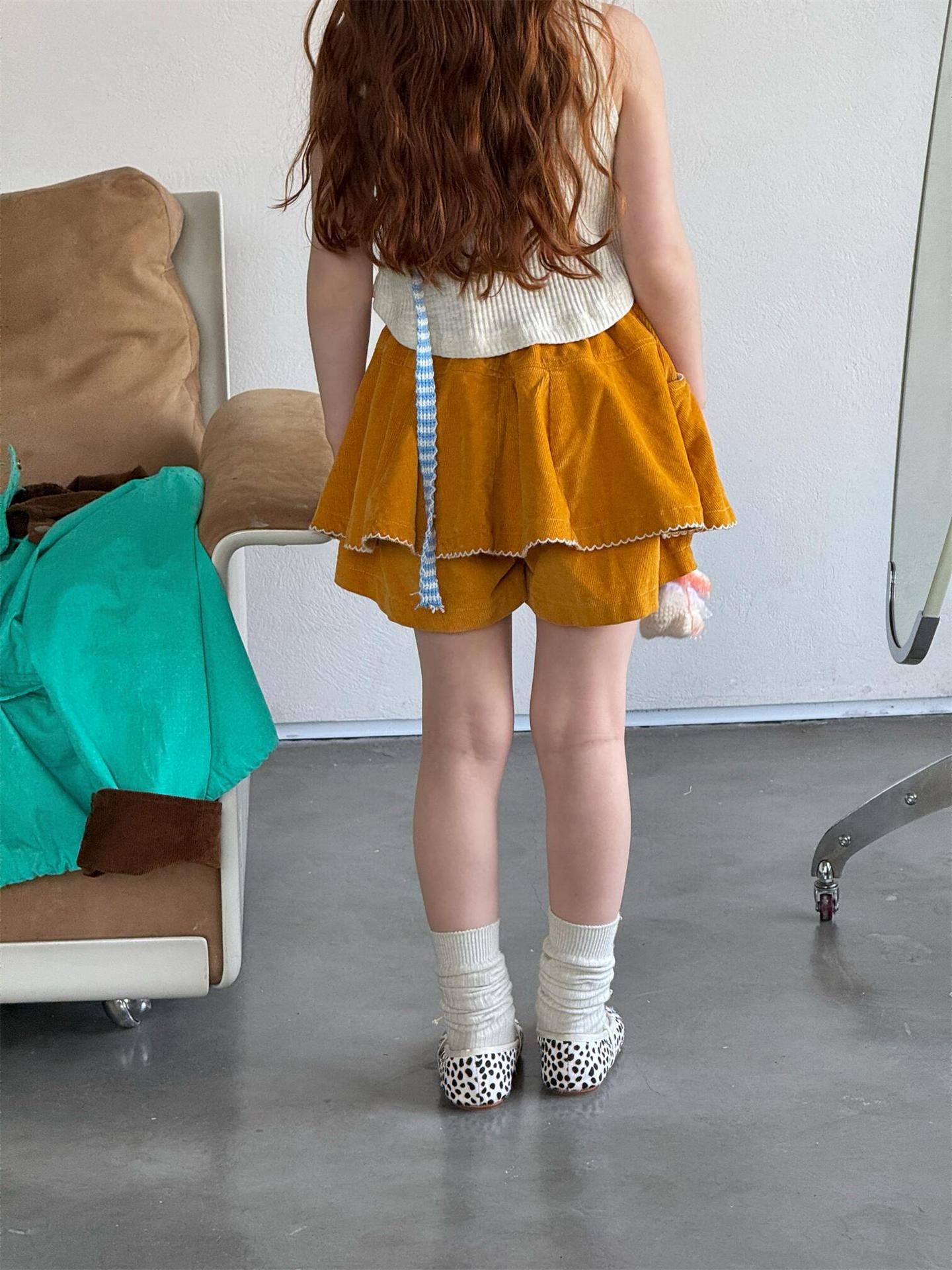 ハーフパンツ・ショートパンツ Yellow Corduroy Cute Shorts イエロー コーデュロイ ショートパンツ【mh0012213】