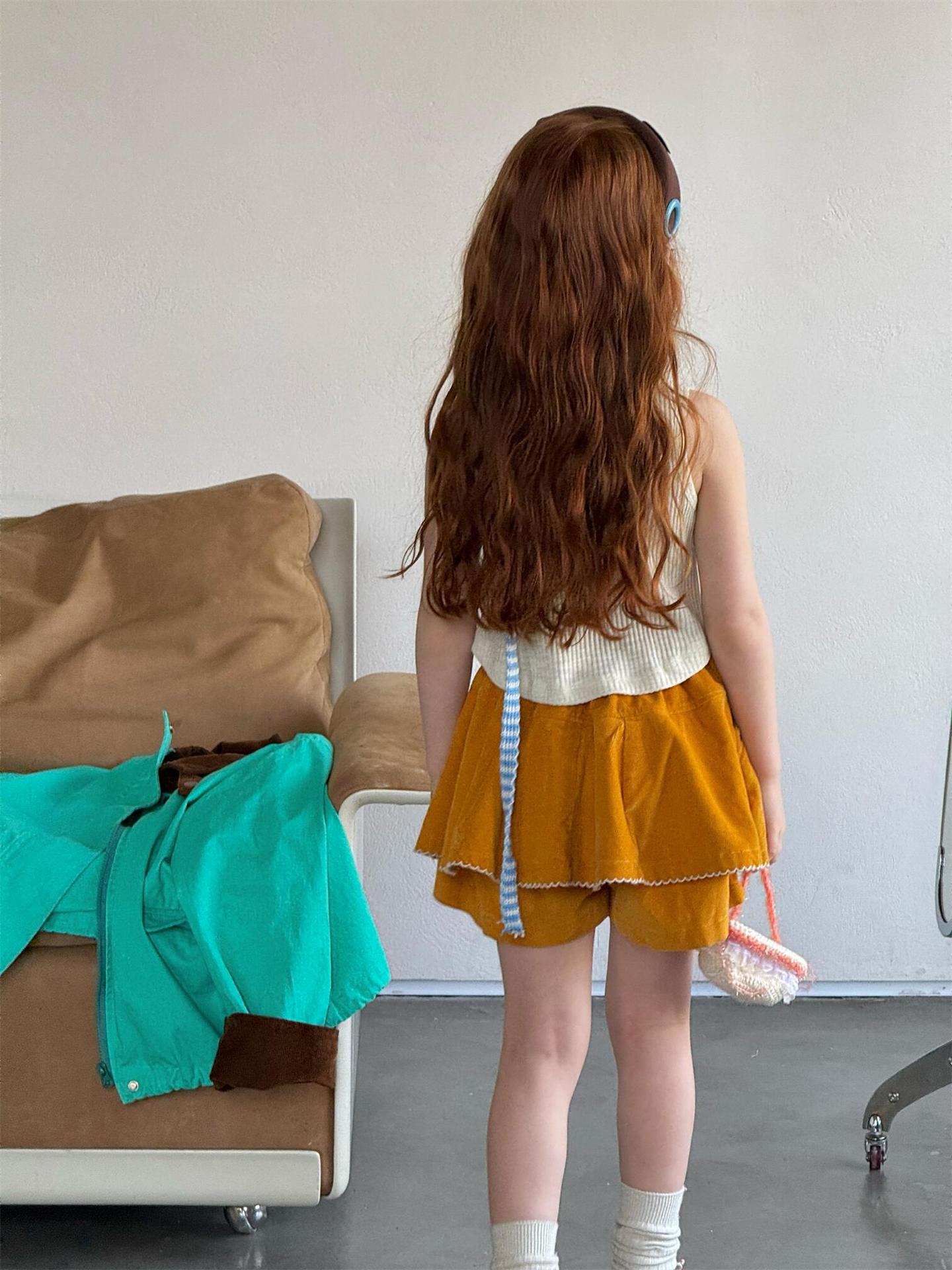 ハーフパンツ・ショートパンツ Yellow Corduroy Cute Shorts イエロー コーデュロイ ショートパンツ【mh0012213】