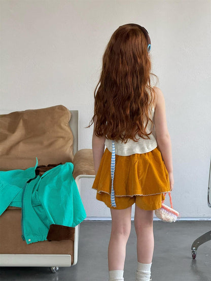 ハーフパンツ・ショートパンツ Yellow Corduroy Cute Shorts イエロー コーデュロイ ショートパンツ【mh0012213】