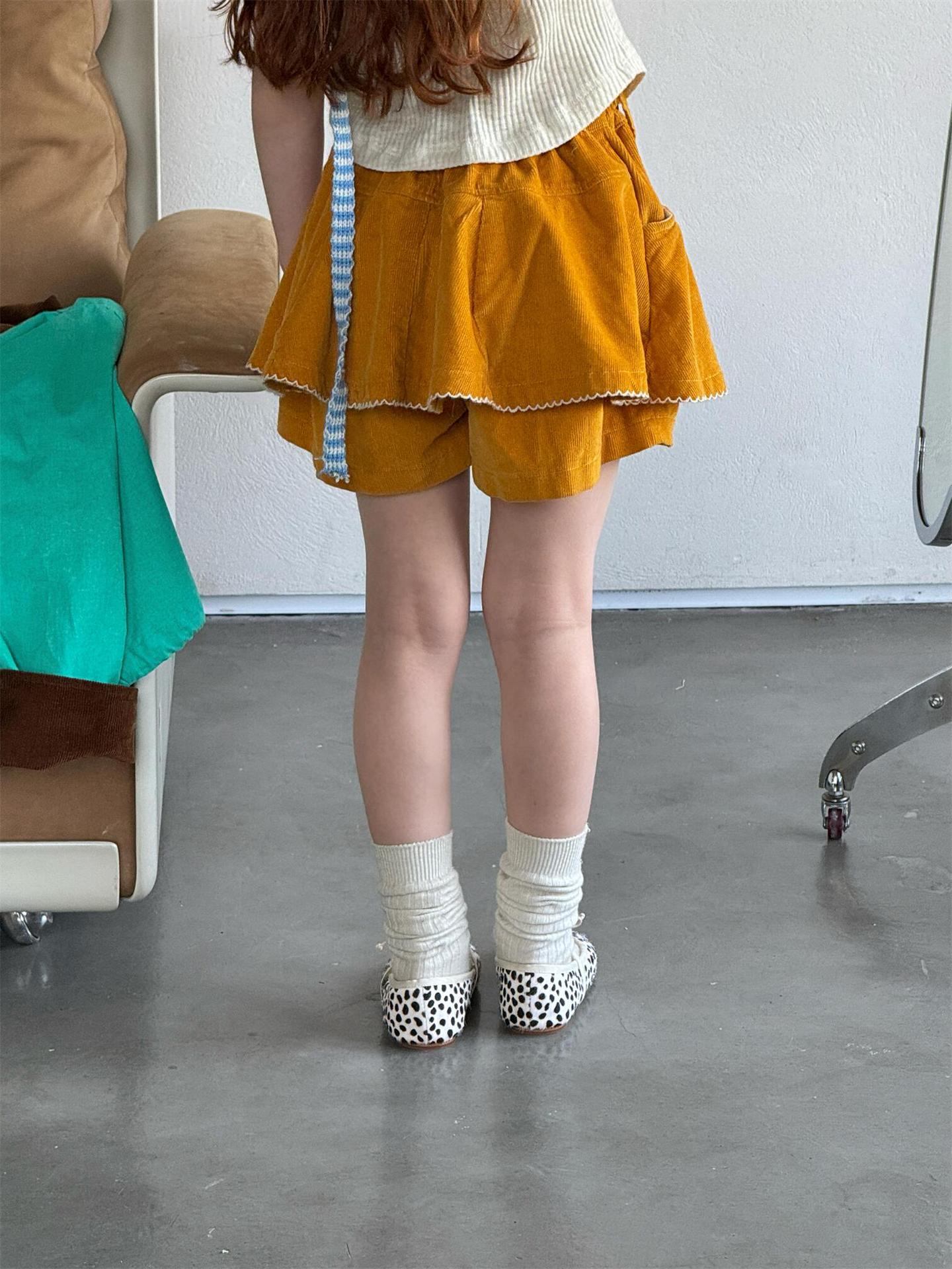 ハーフパンツ・ショートパンツ Yellow Corduroy Cute Shorts イエロー コーデュロイ ショートパンツ【mh0012213】