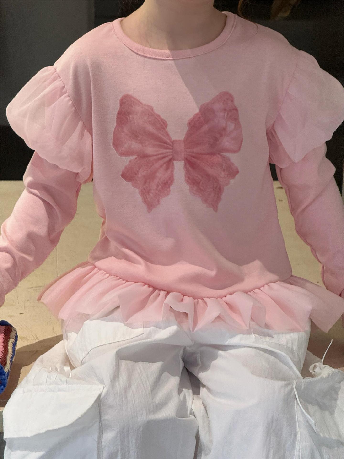 長袖Tシャツ Bow Print Puff Sleeve Top プリント パフスリーブ トップス【mh0012228】