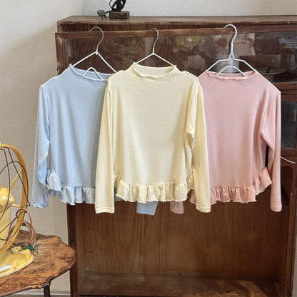 長袖Tシャツ Cream / 90cm Solid Fungus Edge Soft Top メロウフリル リブトップス【mh0012225】