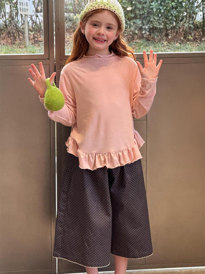 長袖Tシャツ Pink / 90cm Solid Fungus Edge Soft Top メロウフリル リブトップス【mh0012225】