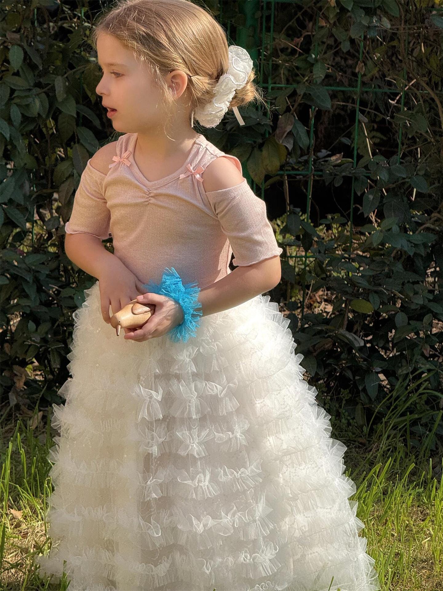 半袖Tシャツ Pink / 90cm オープンショルダーリボン半袖Tシャツ【mh0010271】