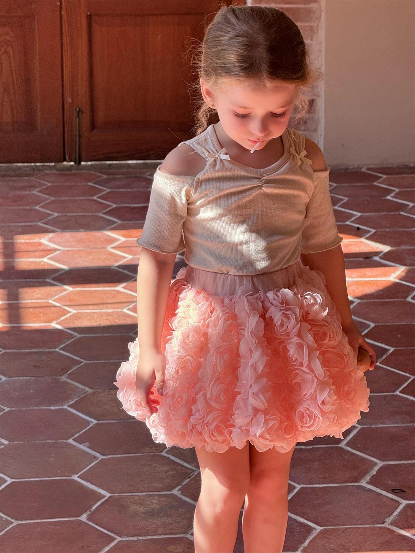 半袖Tシャツ オープンショルダーリボン半袖Tシャツ【mh0010271】